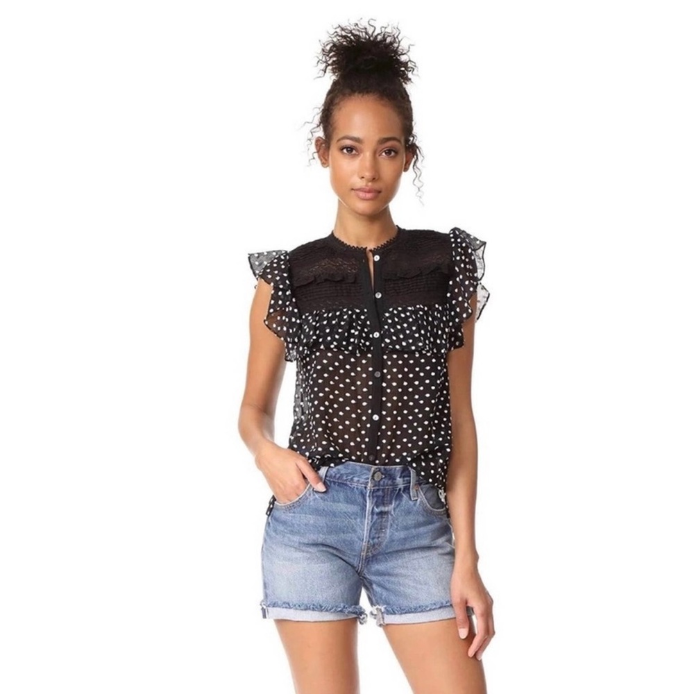 Rebecca Taylor Sleeveless Moon Dot Embroidery Top